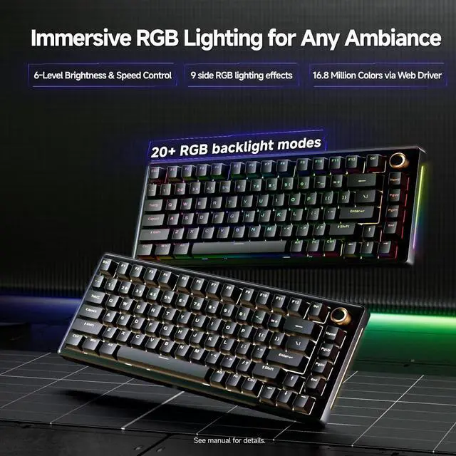 Alt view image 5 of 7 - TMKB T81E Mechanical Gaming Keyboard, 75% Gasket Mount Wired Keyboard with Knob & 5-Layer Sound Dampening, Hot-Swappable, RGB Backlit, 82 Keys for Windows/Mac/Linux - Black