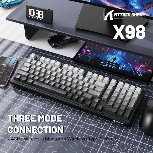 Alt view image 3 of 7 - ATTACK SHARK X98 Wireless Mechanical Keyboard with Numpad,Gasket Mount Hot-Swap Pre-lubed Linear Switch,BT 5.0/2.4G/Wired,RGB Backlit Computer Gaming Keyboards for PC/Tablet/PS5/Xbox-Moonlight