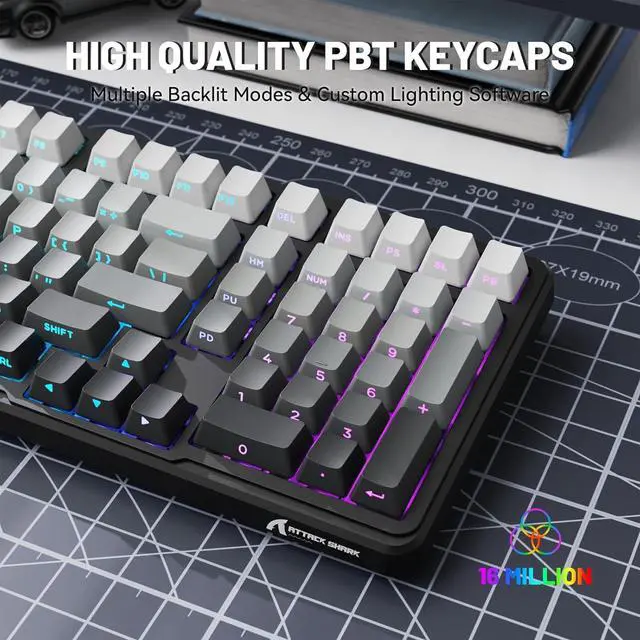 Alt view image 7 of 7 - ATTACK SHARK X98 Wireless Mechanical Keyboard with Numpad,Gasket Mount Hot-Swap Pre-lubed Linear Switch,BT 5.0/2.4G/Wired,RGB Backlit Computer Gaming Keyboards for PC/Tablet/PS5/Xbox-Moonlight