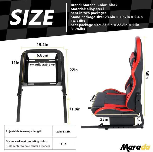Alt view image 2 of 7 - Marada Racing Simulator Cockpit Frame with Bolts&Red Seat Suitable for Dardoo/Supllueer/Anman,Compatible Adjustable Portable Real Driving Flying Sim Gaming Stand&Split Rear Chair Cockpit
