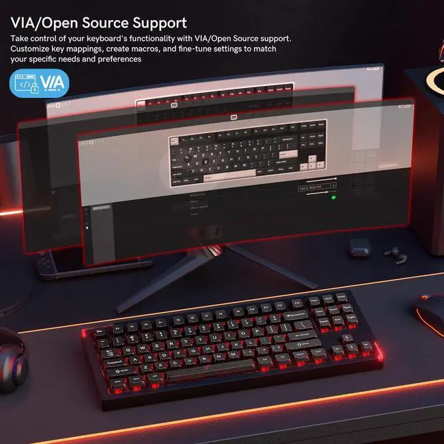 Alt view image 3 of 6 - SK87 75% Wireless Gaming Keyboard QMK/VIA, Full Aluminum Transparent keycaps Mechanical Keyboard, Bluetooth 5.0/2.4GHz/USB-C Wired Programmable Keyboard, Hot Swappable, POM Linear Switch (Black)