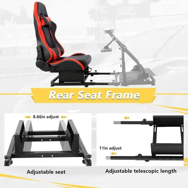 Alt view image 4 of 7 - Marada Racing Simulator Cockpit Frame with Bolts&Red Seat Suitable for Dardoo/Supllueer/Anman,Compatible Adjustable Portable Real Driving Flying Sim Gaming Stand&Split Rear Chair Cockpit