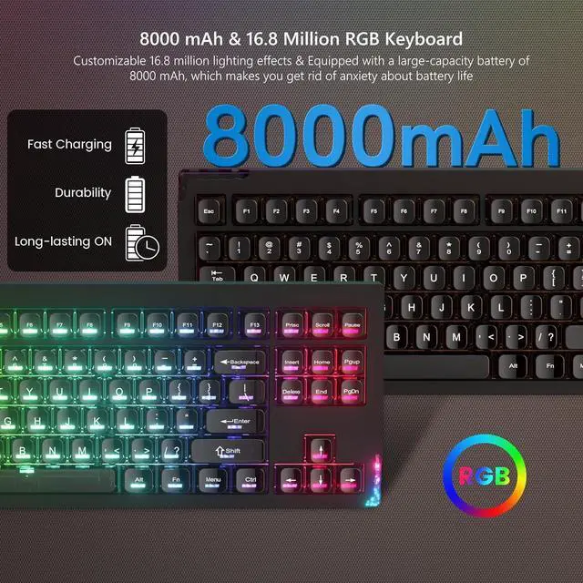 Alt view image 5 of 6 - SK87 75% Wireless Gaming Keyboard QMK/VIA, Full Aluminum Transparent keycaps Mechanical Keyboard, Bluetooth 5.0/2.4GHz/USB-C Wired Programmable Keyboard, Hot Swappable, POM Linear Switch (Black)