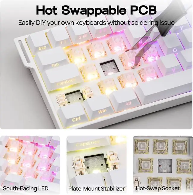 Alt view image 6 of 7 - MechLands Aula Mini60 HE PRO Wireless Hall Effect Keyboard, 4000mAh, SOCD & DKS, Magnetic Gaming Keyboard with Fast Trigger, Adjustable Actuation, 8K Polling, RGB Backlit, Sound Dampening (White)