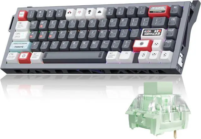 Main image of Kutethy KY67 Wireless Mechanical Gaming Keyboard, 65% Layout RGB Custom Keyboard, Aluminum Alloy Silver Frame with Wandering Planet Keycaps, Pre-Lubed Hot-Swappable Clicky Bamboo Switches