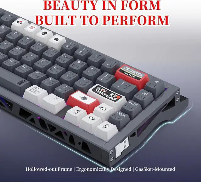 Alt view image 3 of 7 - Kutethy KY67 Wireless Mechanical Gaming Keyboard, 65% Layout RGB Custom Keyboard, Aluminum Alloy Silver Frame with Wandering Planet Keycaps, Pre-Lubed Hot-Swappable Clicky Bamboo Switches