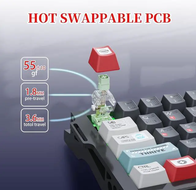 Alt view image 4 of 7 - Kutethy KY67 Wireless Mechanical Gaming Keyboard, 65% Layout RGB Custom Keyboard, Aluminum Alloy Silver Frame with Wandering Planet Keycaps, Pre-Lubed Hot-Swappable Clicky Bamboo Switches