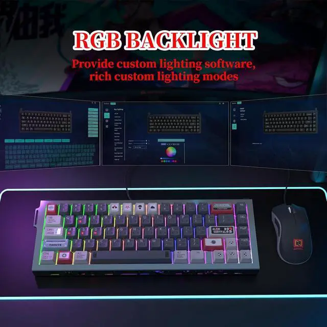 Alt view image 6 of 7 - Kutethy KY67 Wireless Mechanical Gaming Keyboard, 65% Layout RGB Custom Keyboard, Aluminum Alloy Silver Frame with Wandering Planet Keycaps, Pre-Lubed Hot-Swappable Clicky Bamboo Switches