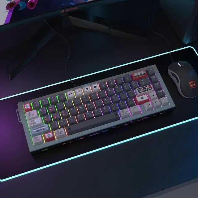 Alt view image 7 of 7 - Kutethy KY67 Wireless Mechanical Gaming Keyboard, 65% Layout RGB Custom Keyboard, Aluminum Alloy Silver Frame with Wandering Planet Keycaps, Pre-Lubed Hot-Swappable Clicky Bamboo Switches