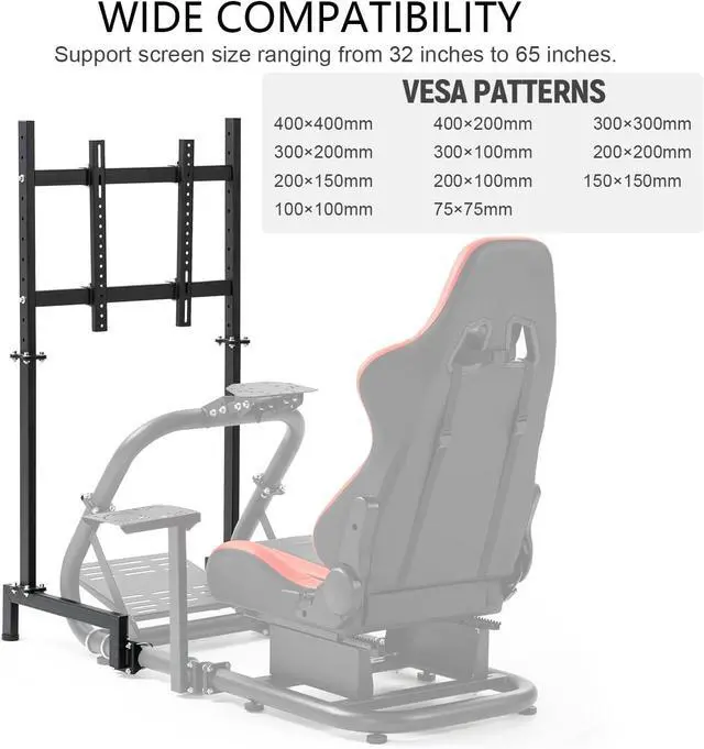 Alt view image 4 of 7 - Anman Racing Pro Visualizer Display Stand Fit for Round Tube Racing Simulator Cockpit,Supports 24 to 55 Inch Screen Monitor Mount Bracket, Adjustable Stable Sim Monitor Stand