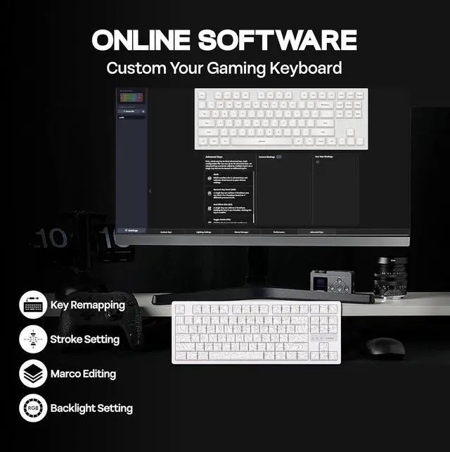 Alt view image 6 of 6 - MechLands VTER ATO87 HE Magnetic Gaming Keyboard with Adjustable Actuation, Hall Effect Keyboard with 0.125ms Latency, 8K Polling Rate, 87-Key, Hot-Swappable, RGB, Customizable Keys (White)