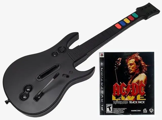 Wireless Guitar Controller for use with PS3 and PC (Compatible with Rock Band & Guitar Hero Games) + ACDC Rock Band Video Game Bundle Set PC