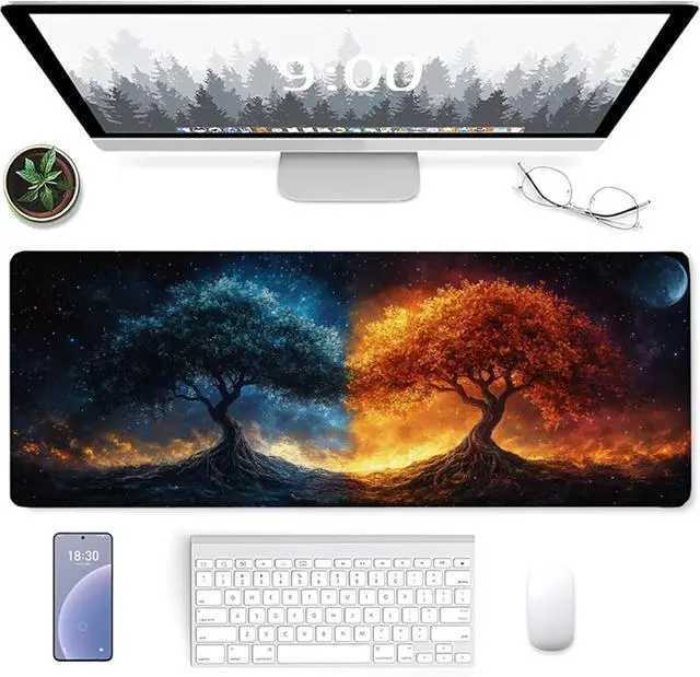 Alt view image 2 of 7 - Tree Mouse Pad, Gaming Mouse Pad 48x24in, Desk Mat with Stitched Edges, Large Mousepad Waterproof, Gaming Accessories Keyboard Mat, Office Desk Accessories, for Gamer Computer Office, Yellow 2-6770