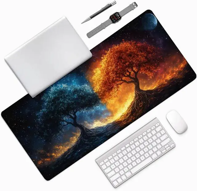 Alt view image 3 of 7 - Tree Mouse Pad, Gaming Mouse Pad 48x24in, Desk Mat with Stitched Edges, Large Mousepad Waterproof, Gaming Accessories Keyboard Mat, Office Desk Accessories, for Gamer Computer Office, Yellow 2-6770