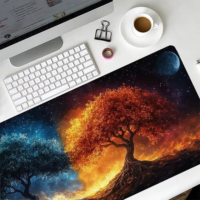 Alt view image 5 of 7 - Tree Mouse Pad, Gaming Mouse Pad 48x24in, Desk Mat with Stitched Edges, Large Mousepad Waterproof, Gaming Accessories Keyboard Mat, Office Desk Accessories, for Gamer Computer Office, Yellow 2-6770