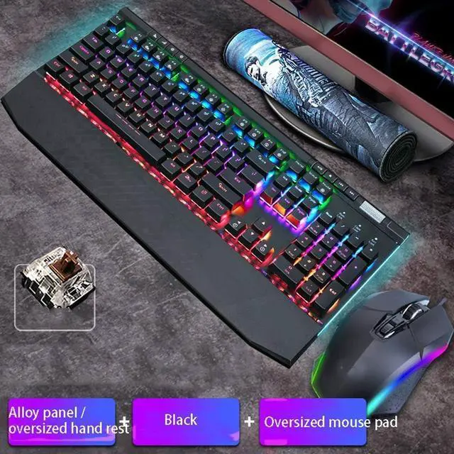 Alt view image 2 of 7 - LED Wired Mechanical Keyboard, Aluminum Base, 104 Standard Keys,Gaming Keyboard and Mouse Combo with Multimedia Keys and Gaming Mouse 10800 DPI for Windows PC Gamers (Color : C-Tea Shaft)