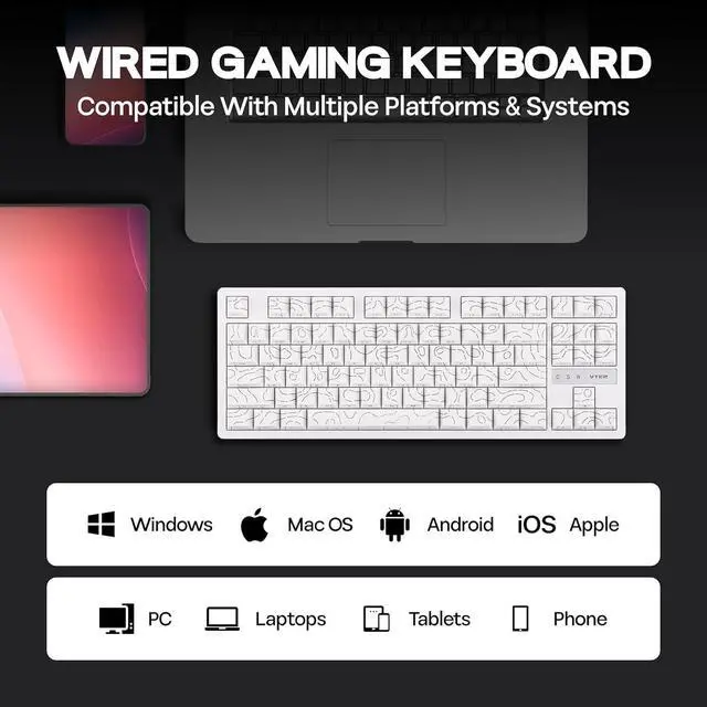 Alt view image 3 of 6 - MechLands VTER ATO87 HE Magnetic Gaming Keyboard with Adjustable Actuation, Hall Effect Keyboard with 0.125ms Latency, 8K Polling Rate, 87-Key, Hot-Swappable, RGB, Customizable Keys (White)