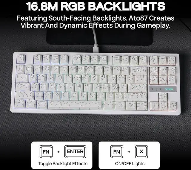 Alt view image 4 of 6 - MechLands VTER ATO87 HE Magnetic Gaming Keyboard with Adjustable Actuation, Hall Effect Keyboard with 0.125ms Latency, 8K Polling Rate, 87-Key, Hot-Swappable, RGB, Customizable Keys (White)