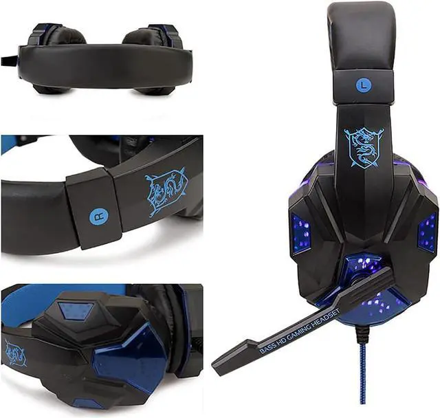 Alt view image 2 of 6 - Deucalion USB Wired Gaming Headset Over Ear Headphones Earbud for PS4 PC Laptop Xbox One PS5 Controller Nintendo Switch, with LED Light, Passive Noise Cancelling, Mic (Blue)