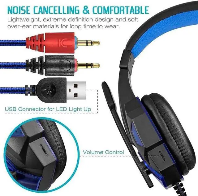 Alt view image 6 of 6 - Deucalion USB Wired Gaming Headset Over Ear Headphones Earbud for PS4 PC Laptop Xbox One PS5 Controller Nintendo Switch, with LED Light, Passive Noise Cancelling, Mic (Blue)