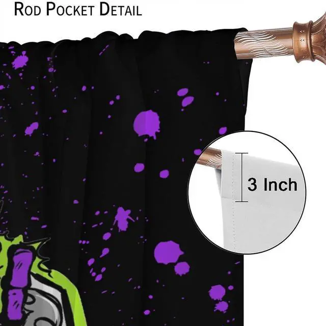 Alt view image 6 of 7 - Vintage Gamer Hand Gamepad Rod Pocket Curtains for Bedroom - Cool Watercolor Graffiti Cartoon Video Game Controller Window Treatment,Energy Saving Blackout Curtains 2 Panels 72" L x 31.5" W