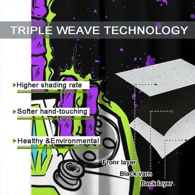 Alt view image 7 of 7 - Vintage Gamer Hand Gamepad Rod Pocket Curtains for Bedroom - Cool Watercolor Graffiti Cartoon Video Game Controller Window Treatment,Energy Saving Blackout Curtains 2 Panels 72" L x 31.5" W