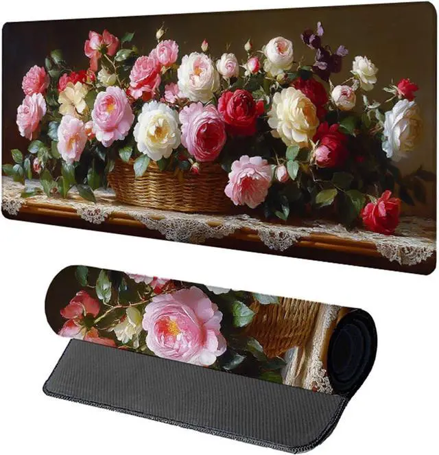 Main image of Flower Gaming Mouse Pad, Mouse Pad 64x32in, Large Desk Mat with Non-Slip Rubber Base, Office Desk Accessories, Large Extended Gaming Keyboard Mat, Big Mousepad for Computer Gamer Office, Pink 7-9617