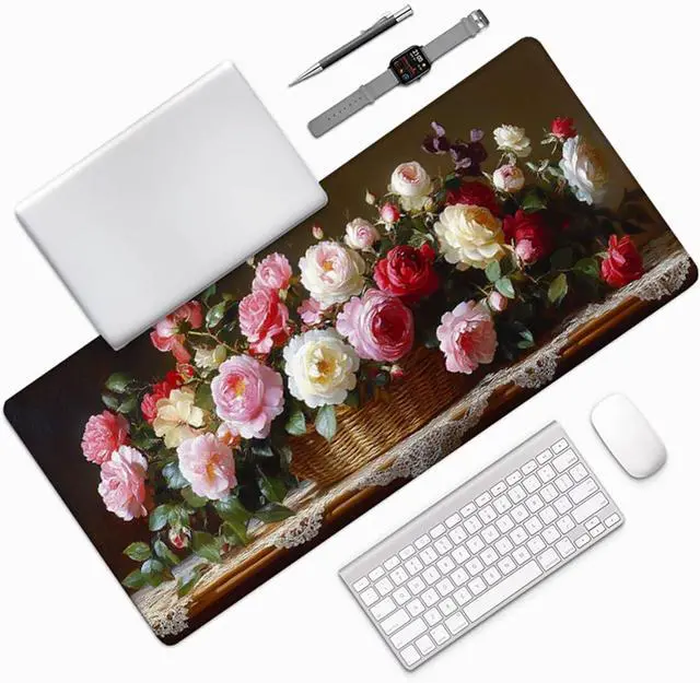 Alt view image 3 of 7 - Flower Gaming Mouse Pad, Mouse Pad 64x32in, Large Desk Mat with Non-Slip Rubber Base, Office Desk Accessories, Large Extended Gaming Keyboard Mat, Big Mousepad for Computer Gamer Office, Pink 7-9617