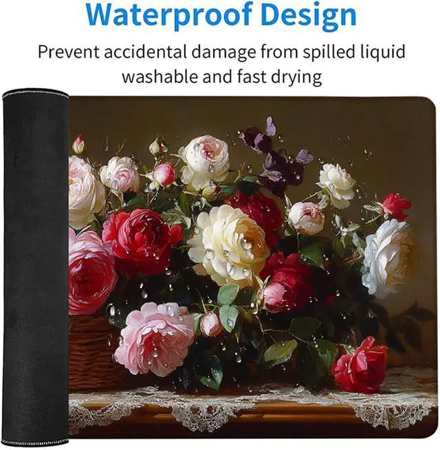 Alt view image 6 of 7 - Flower Gaming Mouse Pad, Mouse Pad 64x32in, Large Desk Mat with Non-Slip Rubber Base, Office Desk Accessories, Large Extended Gaming Keyboard Mat, Big Mousepad for Computer Gamer Office, Pink 7-9617