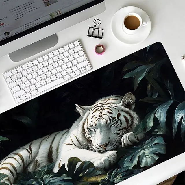 Alt view image 5 of 7 - Tiger Gaming Mouse Pad, Mouse Pad 60x32in, Large Desk Mat with Non-Slip Rubber Base, Office Desk Accessories, Large Extended Gaming Keyboard Mat, Big Mousepad for Computer Gamer Office, White 3-8091