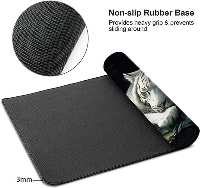 Alt view image 7 of 7 - Tiger Gaming Mouse Pad, Mouse Pad 60x32in, Large Desk Mat with Non-Slip Rubber Base, Office Desk Accessories, Large Extended Gaming Keyboard Mat, Big Mousepad for Computer Gamer Office, White 3-8091