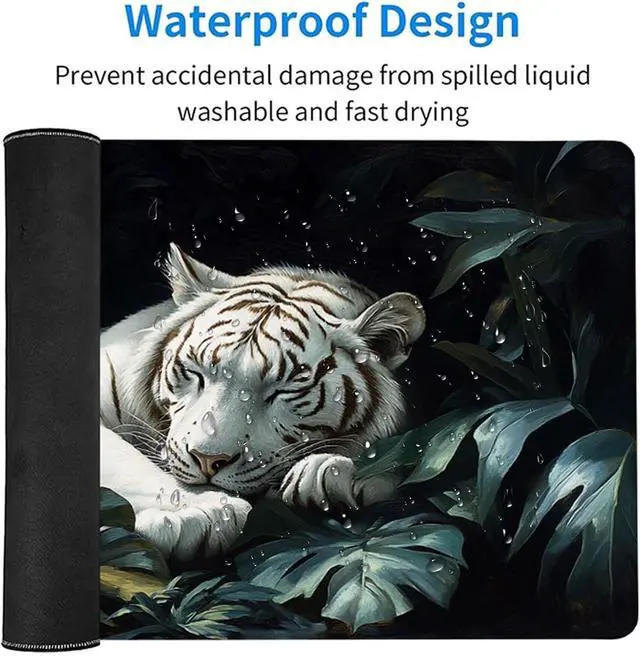 Alt view image 6 of 7 - Tiger Gaming Mouse Pad, Mouse Pad 60x32in, Large Desk Mat with Non-Slip Rubber Base, Office Desk Accessories, Large Extended Gaming Keyboard Mat, Big Mousepad for Computer Gamer Office, White 3-8091