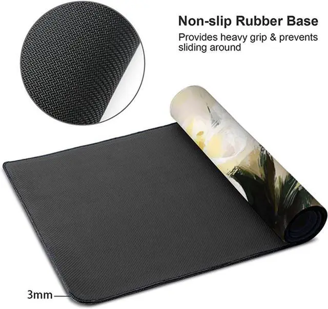 Alt view image 7 of 7 - Flower Mouse Pad, Gaming Mouse Pad 64x32in, Desk Mat with Stitched Edges, Large Mousepad Waterproof, Gaming Accessories Keyboard Mat, Office Desk Accessories, for Gamer Computer Office, White 2-2092