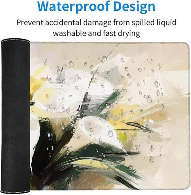 Alt view image 6 of 7 - Flower Mouse Pad, Gaming Mouse Pad 64x32in, Desk Mat with Stitched Edges, Large Mousepad Waterproof, Gaming Accessories Keyboard Mat, Office Desk Accessories, for Gamer Computer Office, White 2-2092