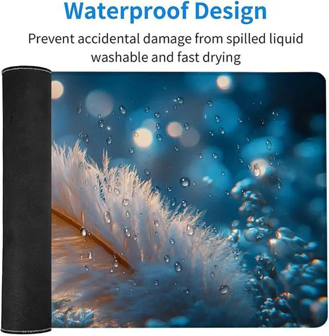 Alt view image 6 of 7 - Feather Gaming Mouse Pad, Mouse Pad 64x32in, Large Desk Mat with Non-Slip Rubber Base, Office Desk Accessories, Large Extended Gaming Keyboard Mat, Big Mousepad for Computer Gamer Office, Blue J-2272