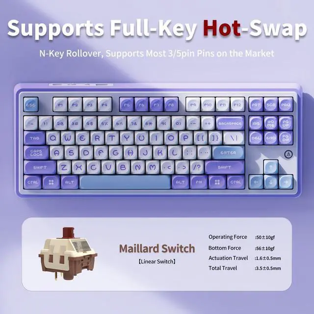 Alt view image 3 of 7 - DAIDAI×AJAZZ AK870 TKL 87-Key Gasket Structure Full-Key Hot-Swappable Mechanical Keyboard Type-C/2.4G/BT 5.1, 4000mAh Battery, MOA Keycap,South-Facing RGB, for Windows/MAC.