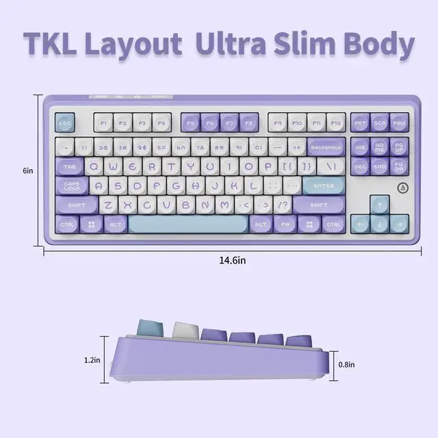 Alt view image 6 of 7 - DAIDAI×AJAZZ AK870 TKL 87-Key Gasket Structure Full-Key Hot-Swappable Mechanical Keyboard Type-C/2.4G/BT 5.1, 4000mAh Battery, MOA Keycap,South-Facing RGB, for Windows/MAC.