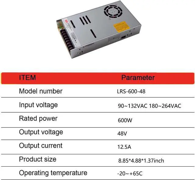 Main image of LRS-600-48 48V 600W Single Output Switching Power Supply, 90-302VAC/255-370VDC Input, 12.5A, 1U Low Profile, 5G Vibration Resistant, Industrial Automation, UL/BS/IEC 62368-1 Certified