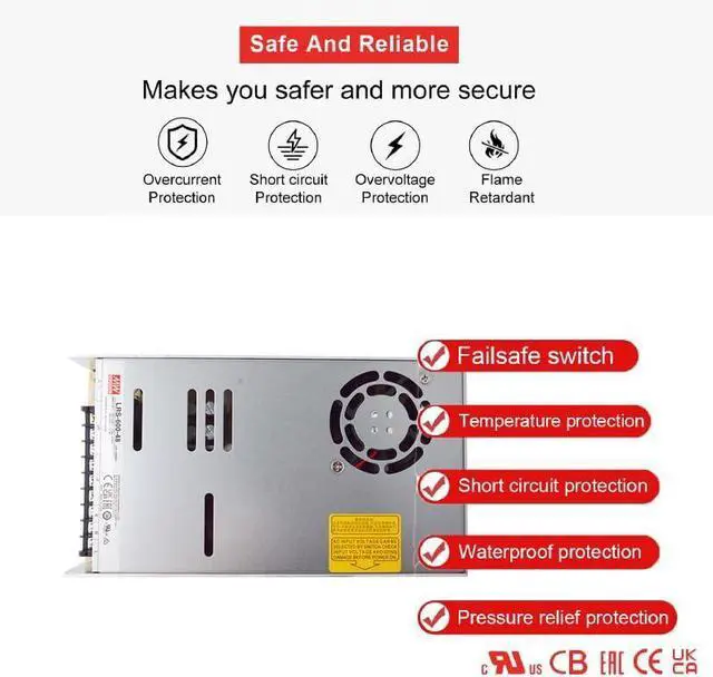 Alt view image 2 of 6 - LRS-600-48 48V 600W Single Output Switching Power Supply, 90-302VAC/255-370VDC Input, 12.5A, 1U Low Profile, 5G Vibration Resistant, Industrial Automation, UL/BS/IEC 62368-1 Certified