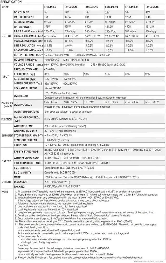 Alt view image 7 of 7 - Switching Power LRS-450-5 110/220V AC to DC 5V 75A 375W Single Output Switching Power Supply for Industrial Machine Driver