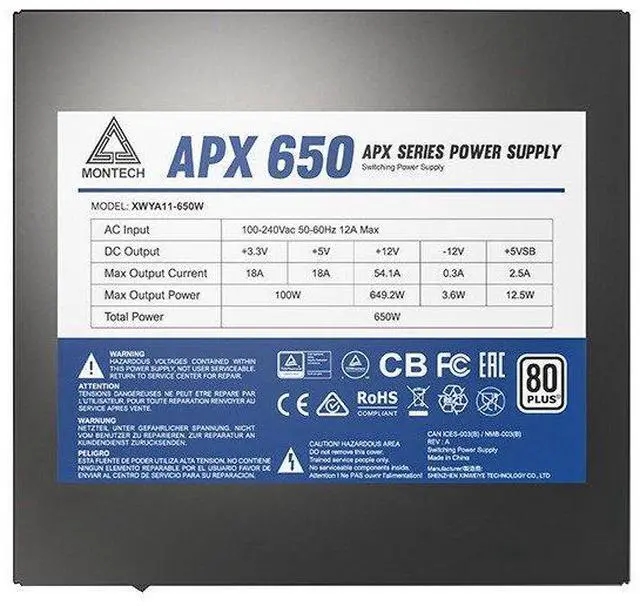 Alt view image 6 of 6 - MONTECH APX Series APX 650W - Power supply (internal) - DC-DC - ATX12V - 80 PLUS - AC 100-240 V - 650 Watt - active PFC