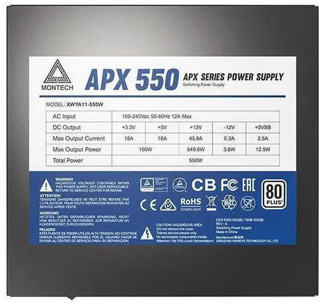 Alt view image 3 of 5 - MONTECH APX Series APX 550W - Power supply (internal) - DC-DC - ATX12V - 80 PLUS - AC 100-240 V - 550 Watt - active PFC