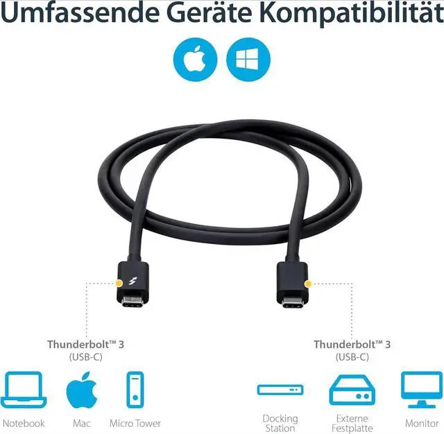 Alt view image 5 of 6 - 1m (3.3ft) Passive Thunderbolt 3 Cable, 20Gbps, 100W PD, 4K Video, Thunderbolt Cable, Compatible with USB4/DP Alt Mode