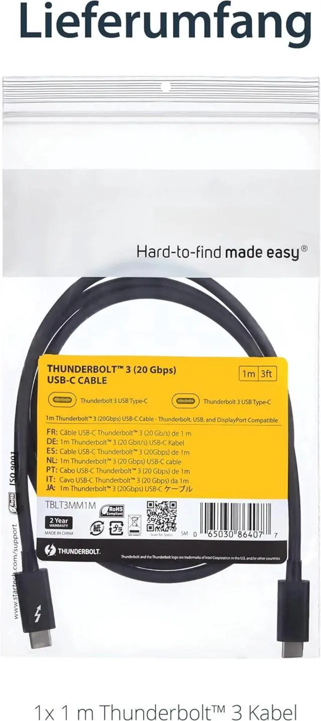 Alt view image 6 of 6 - 1m (3.3ft) Passive Thunderbolt 3 Cable, 20Gbps, 100W PD, 4K Video, Thunderbolt Cable, Compatible with USB4/DP Alt Mode