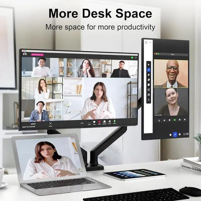 Alt view image 7 of 7 - Dual Monitor Desk Mount for 13-32" Computer Screen,Adjustable Gas Spring Monitor Arm,Each Arm Holds 4.4 to 22 lbs