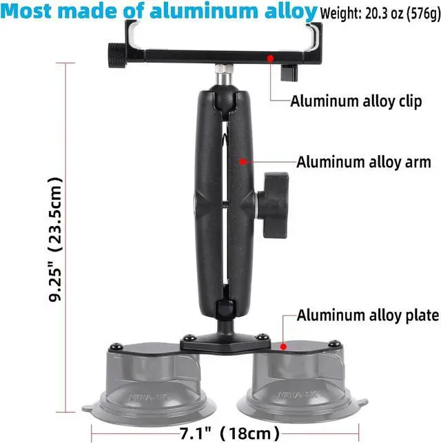 Alt view image 2 of 5 - Aluminum Tablet Holder with Dual Suction Cup Base Tablet Stand Fits iPad Air 13" M2 (2024), iPad Pro 12.9" and other 4.7-15" Tablets