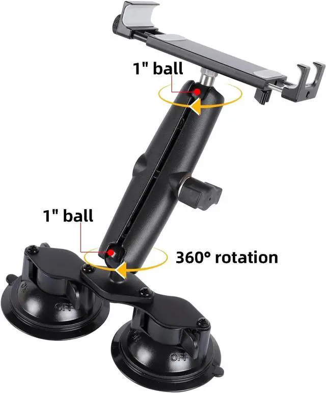 Alt view image 4 of 5 - Aluminum Tablet Holder with Dual Suction Cup Base Tablet Stand Fits iPad Air 13" M2 (2024), iPad Pro 12.9" and other 4.7-15" Tablets
