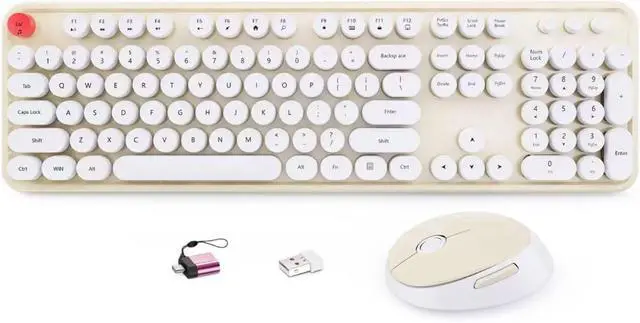 Main image of Wireless Keyboard and Mouse Combo, Full-Size Retro Typewriter Keyboard with Round Keycaps, Ergonomic Design for Windows PC