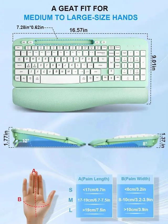 Alt view image 2 of 5 - Wireless Keyboard and Mouse Combo, Phone Holder, 2.4GHz Silent 6 Button Wireless Mouse Set for Laptop, PC, Windows, Mac (Mint Green)