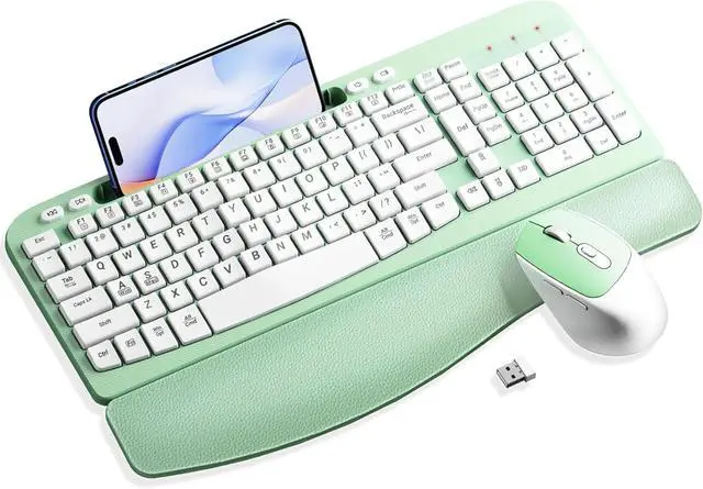 Main image of Wireless Keyboard and Mouse Combo, Phone Holder, 2.4GHz Silent 6 Button Wireless Mouse Set for Laptop, PC, Windows, Mac (Mint Green)